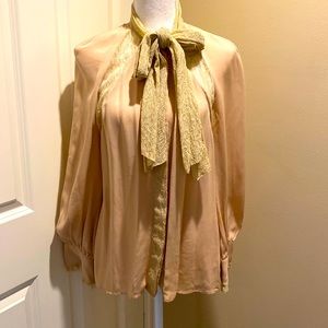 Haute Hippie Nude Neck Tie Blouse